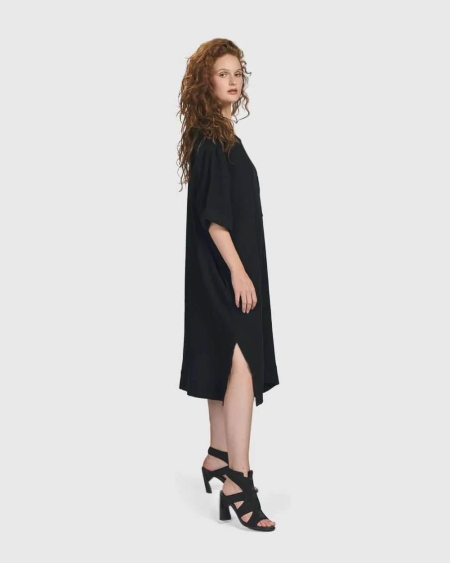 ALEMBIKA Women's Oasis Black T-Shirt Dress - Casual Comfort Fit Short Sleeve Tee Dress