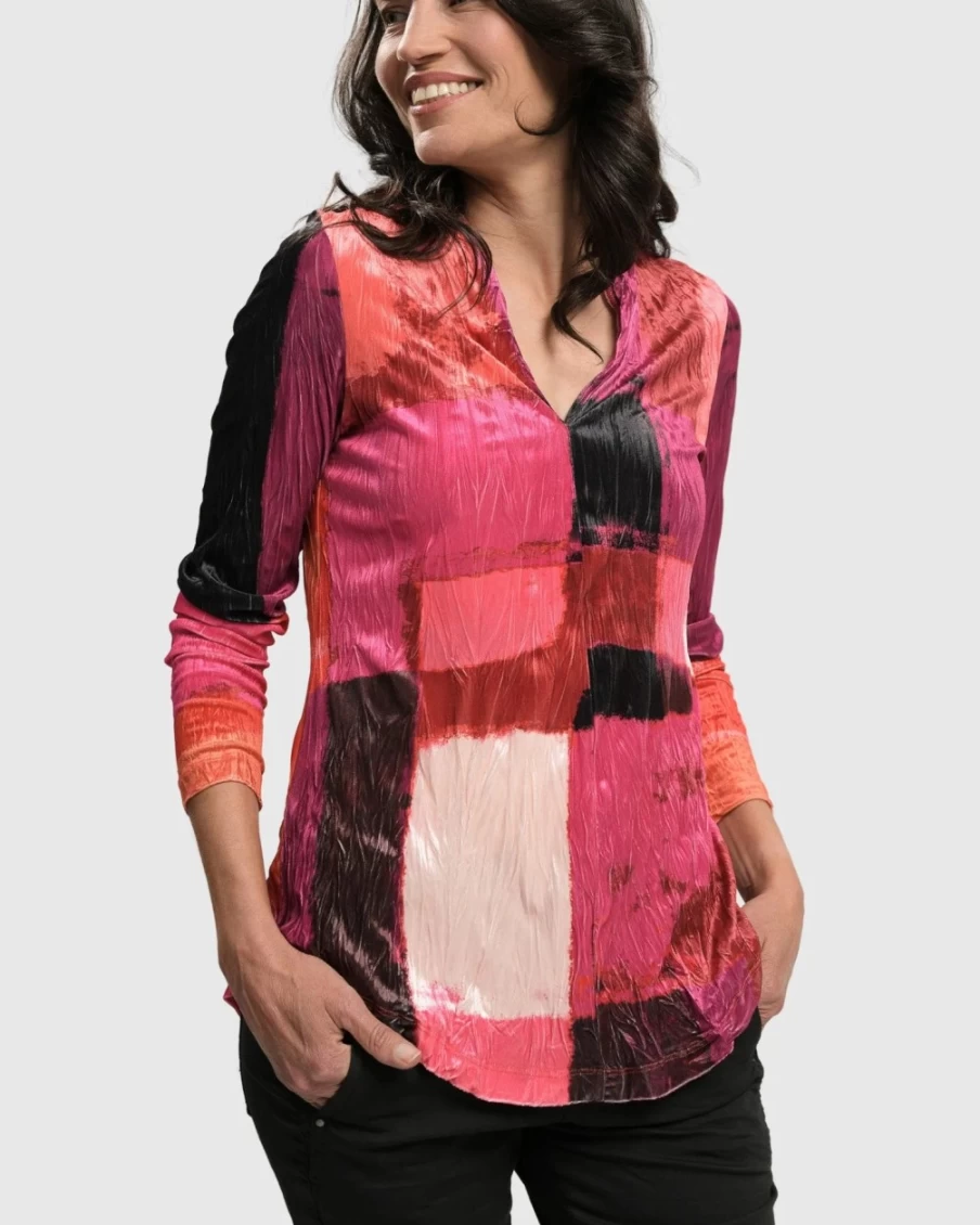 ALEMBIKA Women's Magenta Sunset Strip V-Neck Pullover Sweater