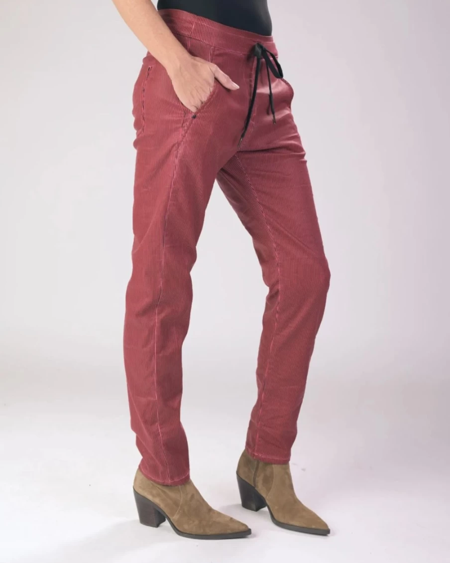 ALEMBIKA Women's Wine Pinstripe Iconic Stretch Jeans - High Waist Slim Fit Comfort Denim