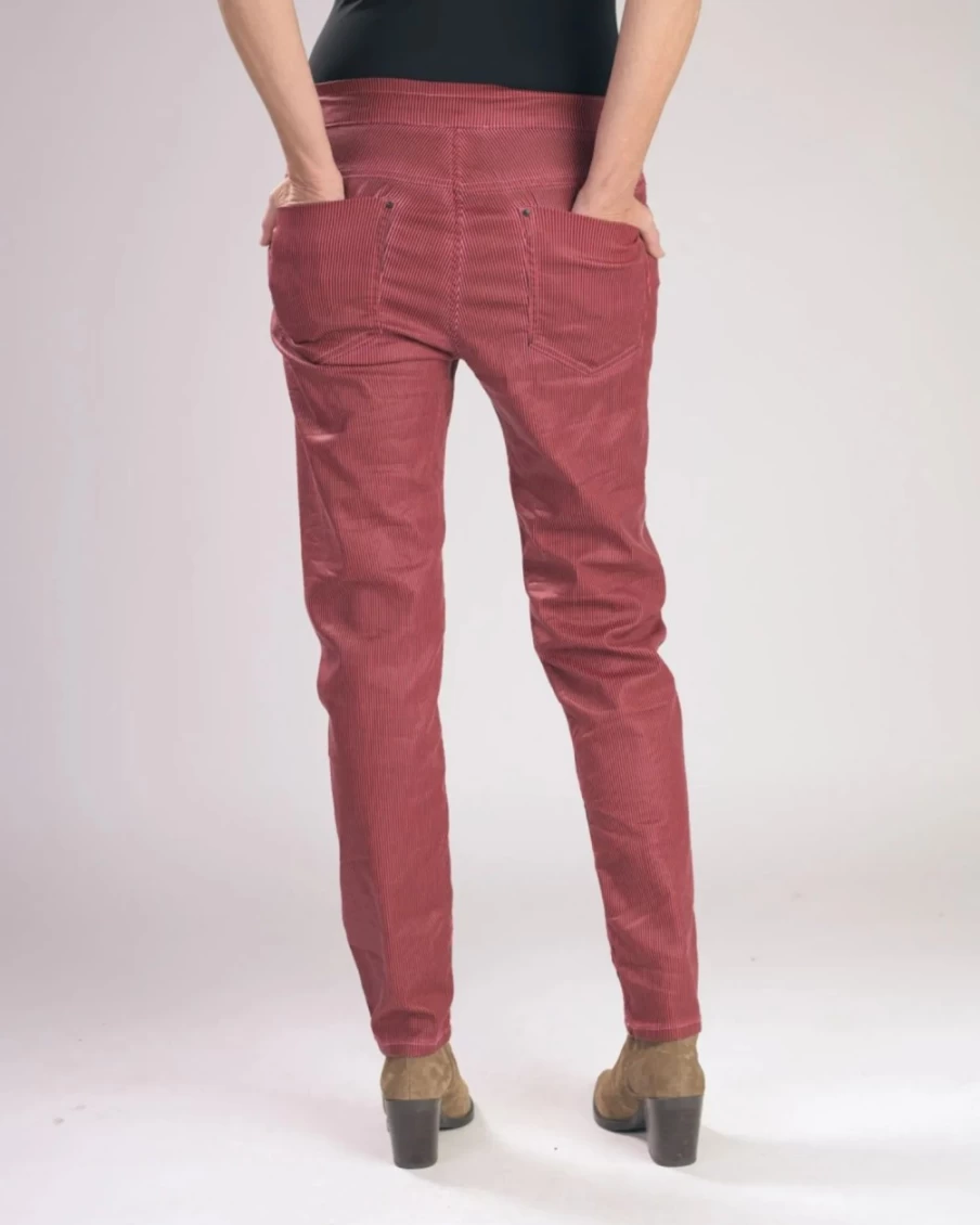 ALEMBIKA Women's Wine Pinstripe Iconic Stretch Jeans - High Waist Slim Fit Comfort Denim