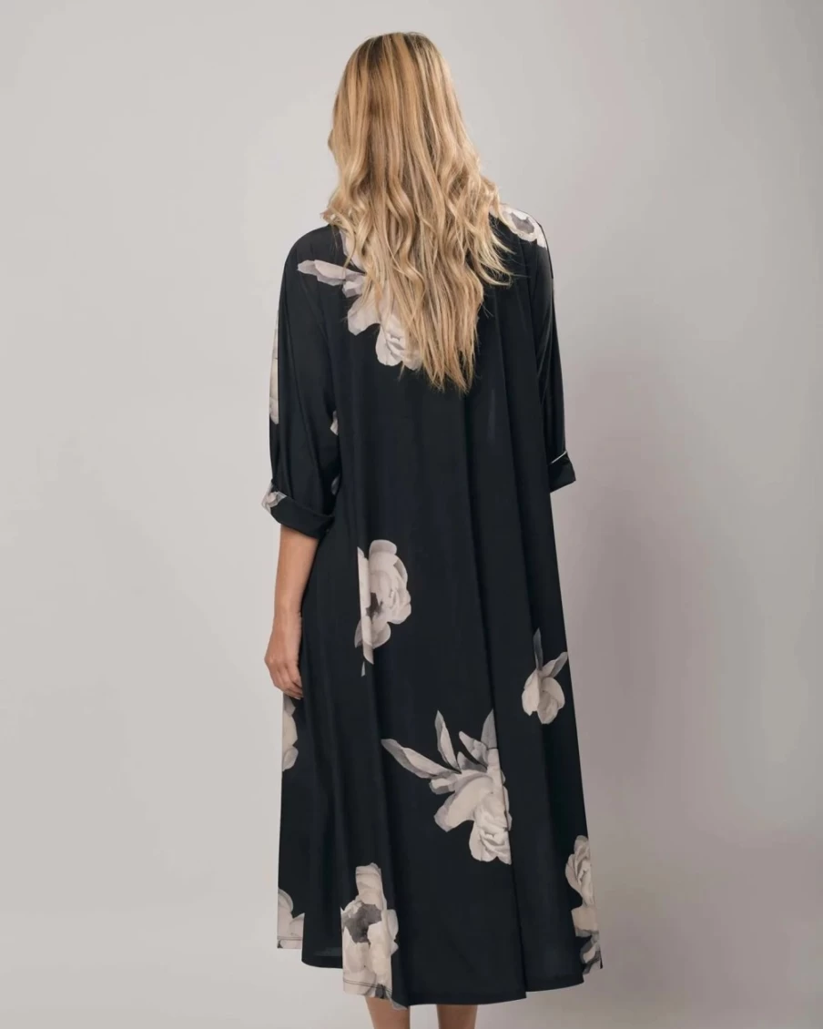 ALEMBIKA Women's Winslow Trapeze Dress with Roses Floral Print - Bohemian Flowy Summer Dress