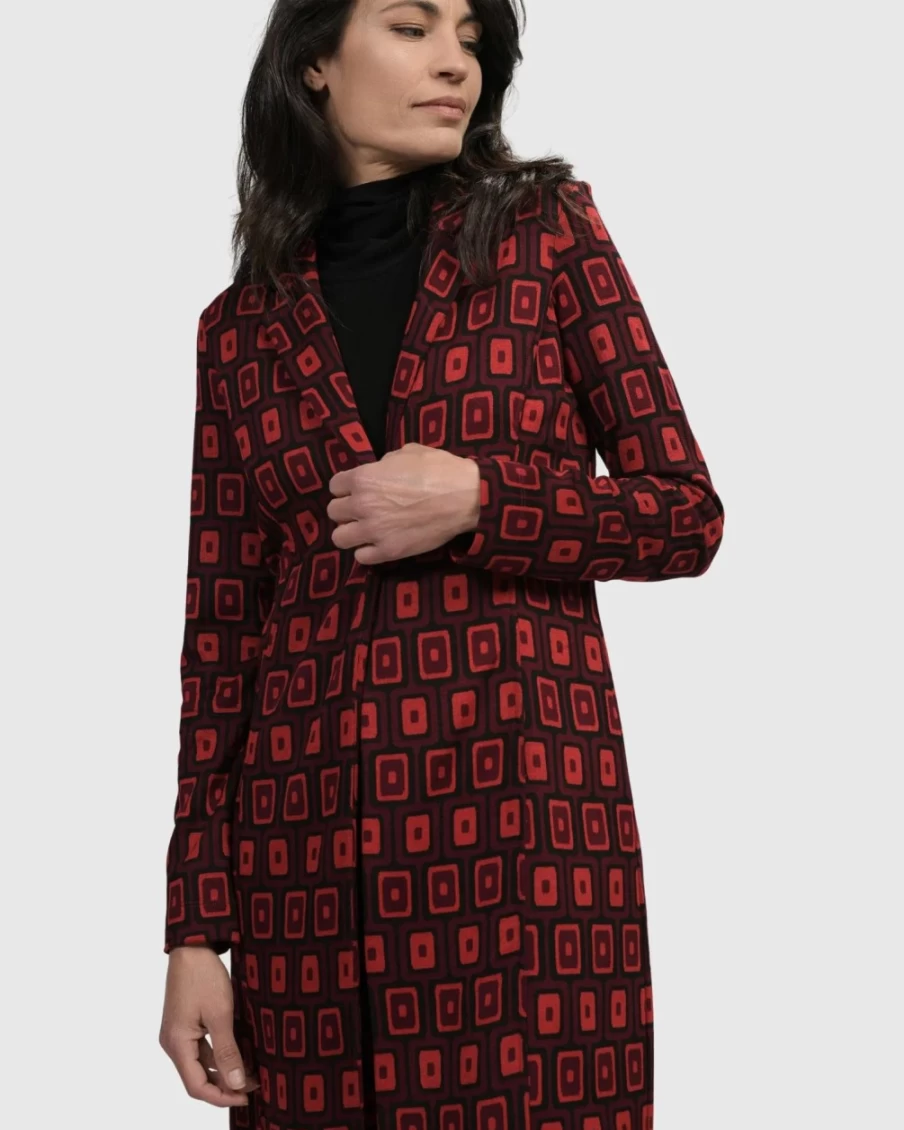 ALEMBIKA Women's Red Dynamite Days Duster Coat | Long Sleeve Lightweight Outerwear