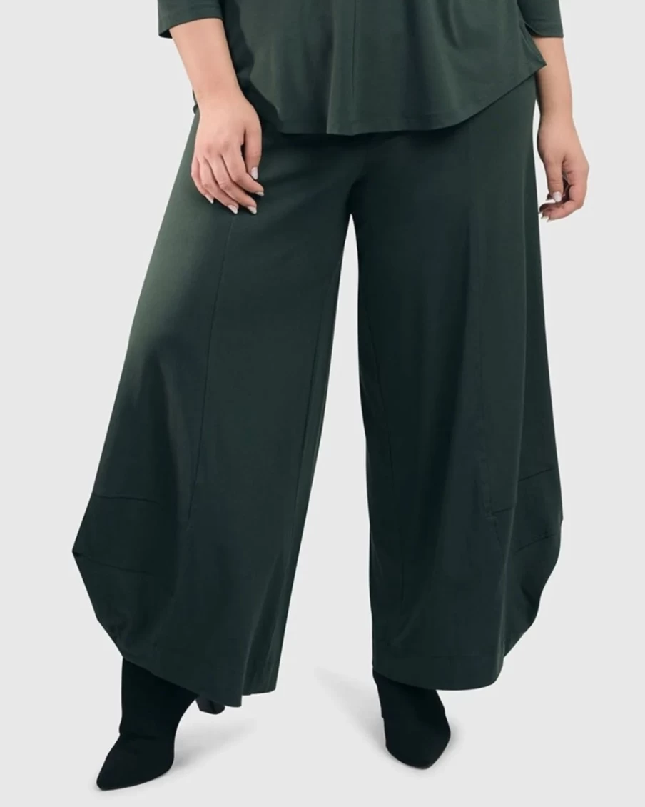 ALEMBIKA Women's Essential Punto Pants - Tall, Green, High-Waisted Comfort Fit