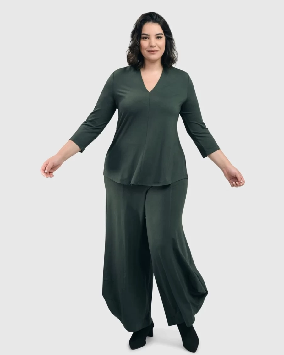 ALEMBIKA Women's Essential Punto Pants - Tall, Green, High-Waisted Comfort Fit