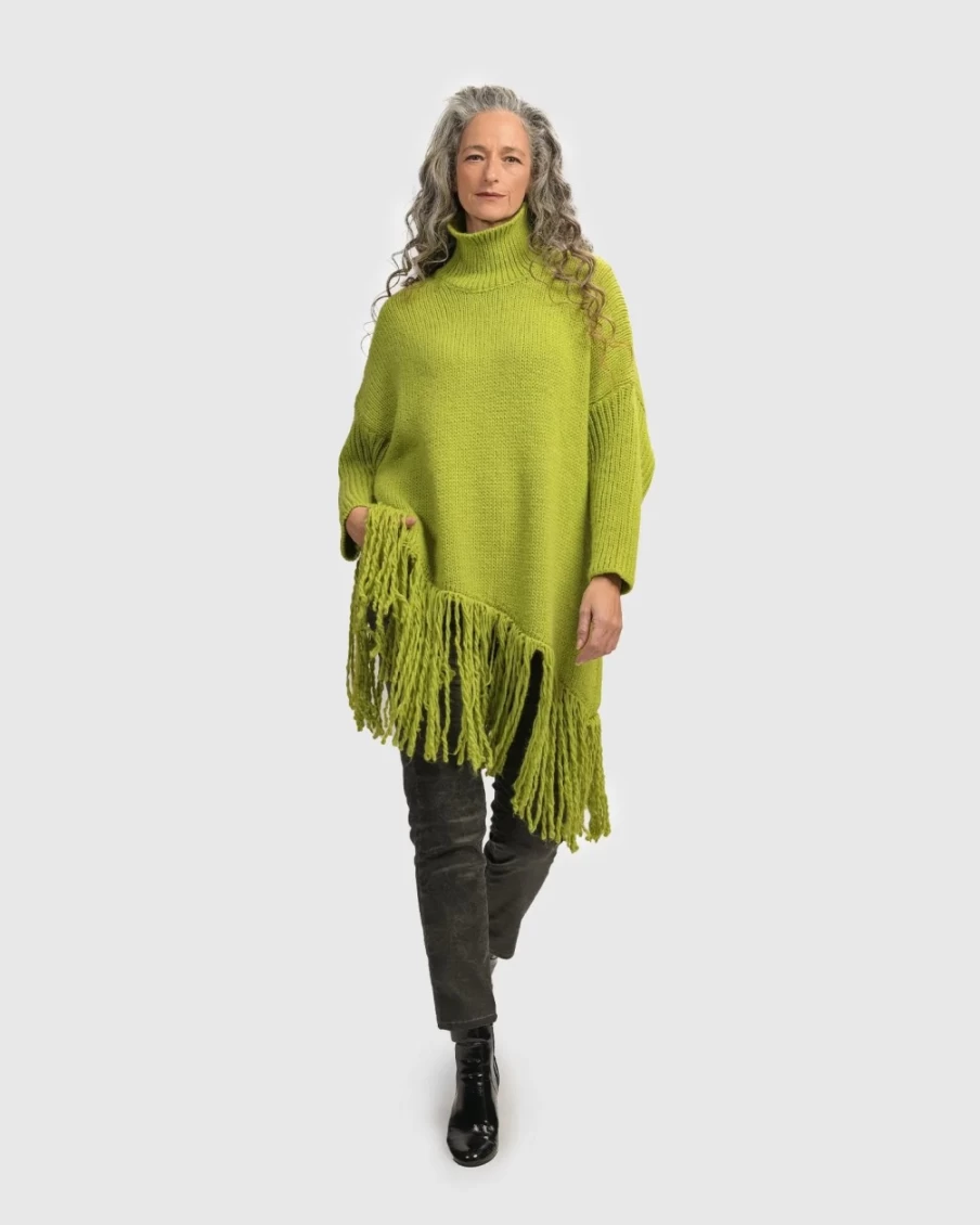 ALEMBIKA Women's Urban Turtleneck Tunic Top in Lime Green - Stylish Long Sleeve Knit Blouse