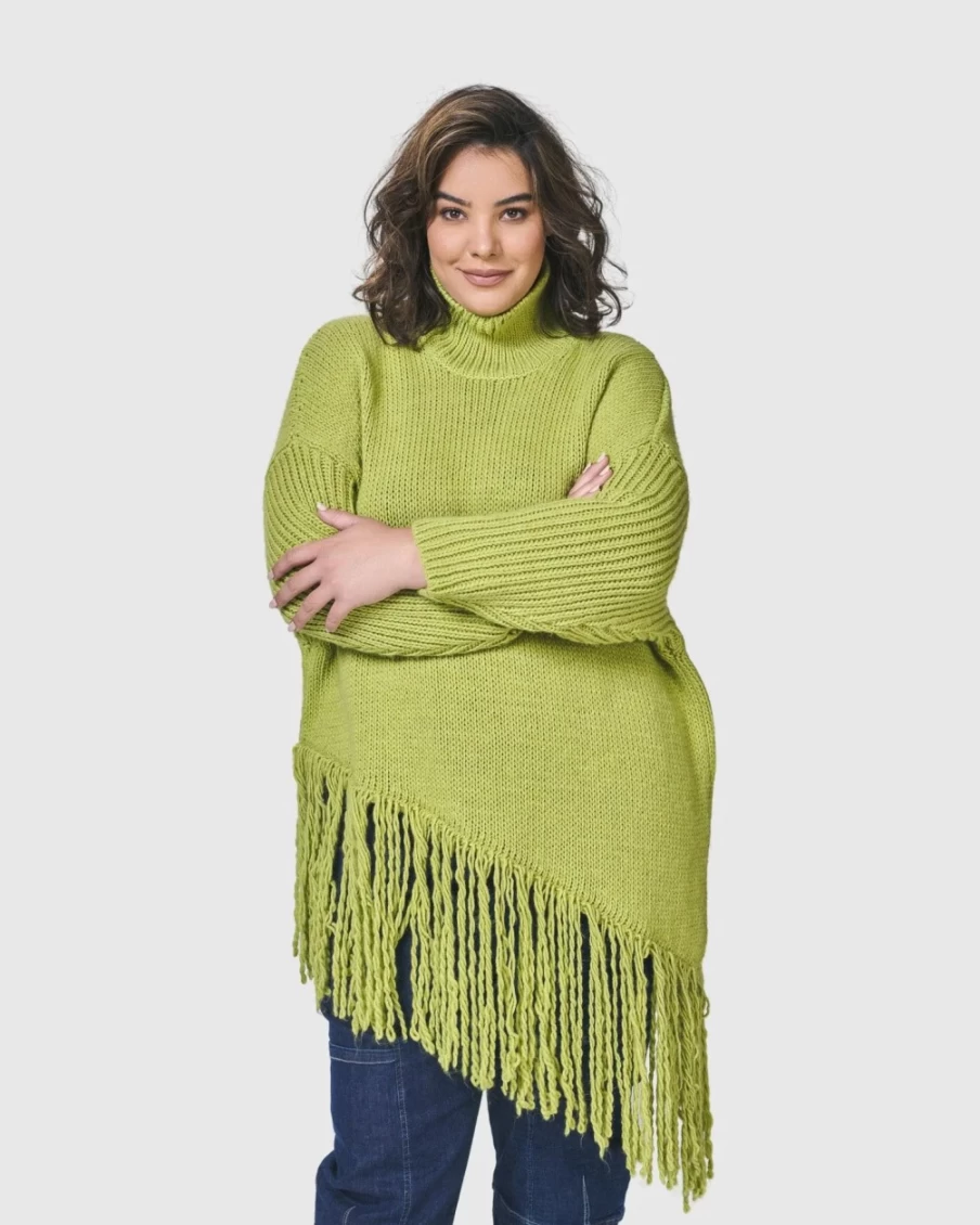 ALEMBIKA Women's Urban Turtleneck Tunic Top in Lime Green - Stylish Long Sleeve Knit Blouse