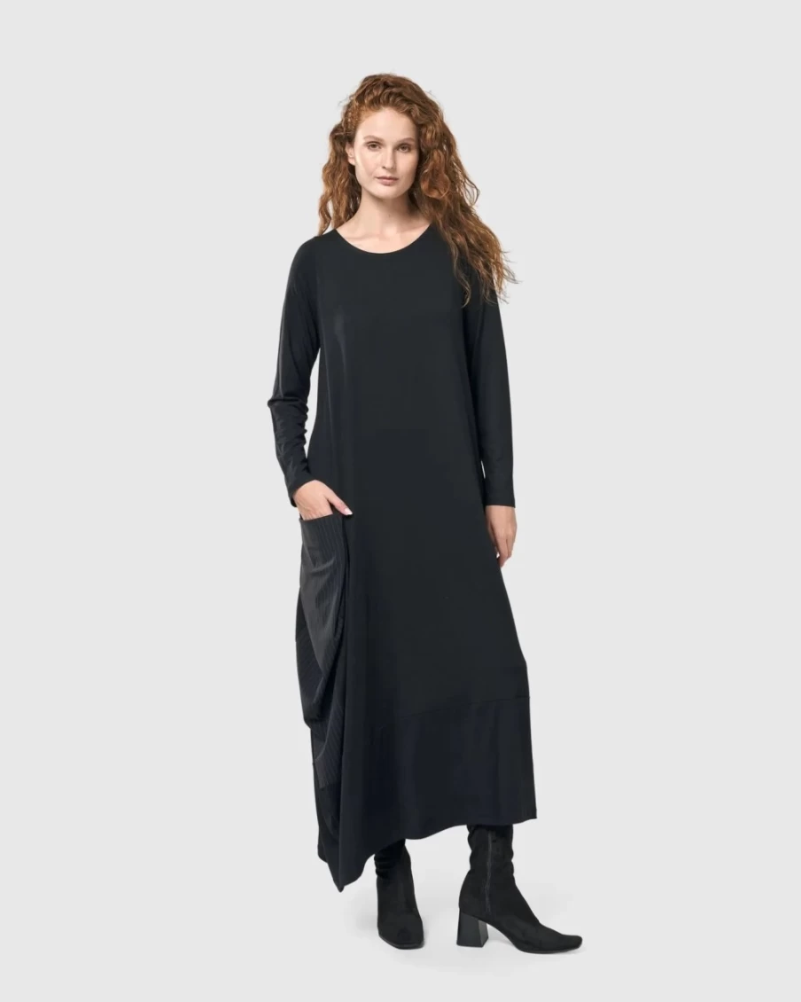 ALEMBIKA Women's Elegant Black Midnight Maxi Dress for Evening Wear