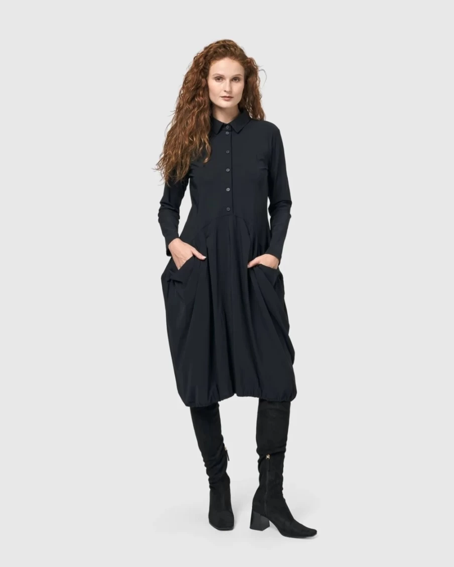 ALEMBIKA Women's Black Signature Pocket Dress - Elegant & Stylish