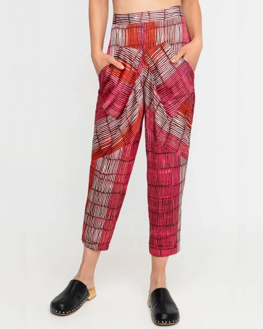 ALEMBIKA Women's Ozai N Ku Sunset Pants in Fuchsia & Orange Mix - Boho Chic High Waisted Wide Leg Trousers