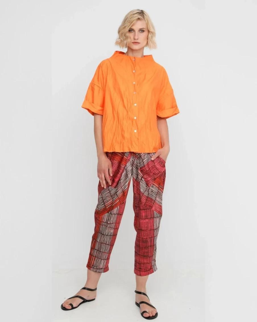 ALEMBIKA Women's Ozai N Ku Sunset Pants in Fuchsia & Orange Mix - Boho Chic High Waisted Wide Leg Trousers