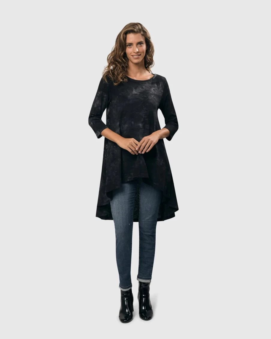 ALEMBIKA Women's Perfect Swing Tunic Top in Storm - Flowy Casual Blouse
