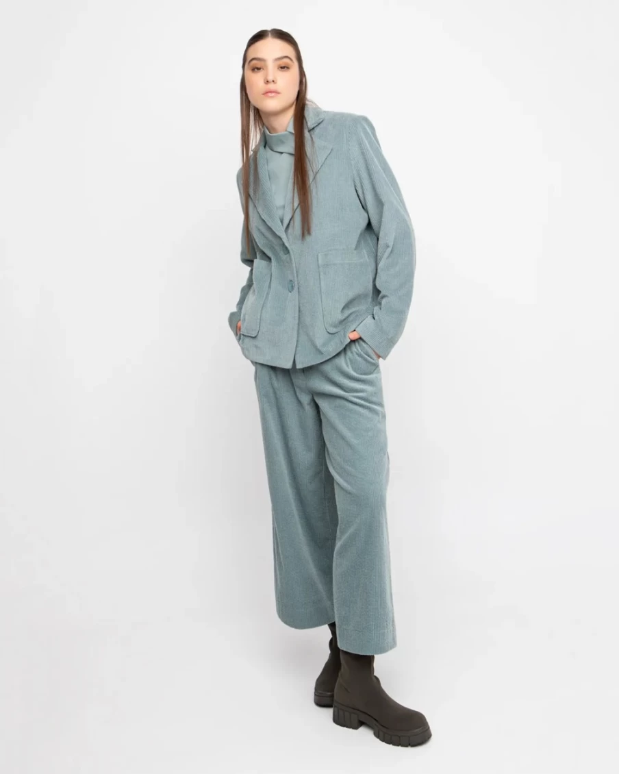 ALEMBIKA Women's Mint Green Corduroy Pants - Ozai N Ku Baby Style High-Waisted Comfort Fit
