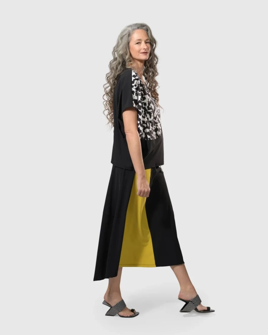 ALEMBIKA Women's Yellow Printed Swing Maxi Skirt - Tekbika Flowy Boho Summer Skirt
