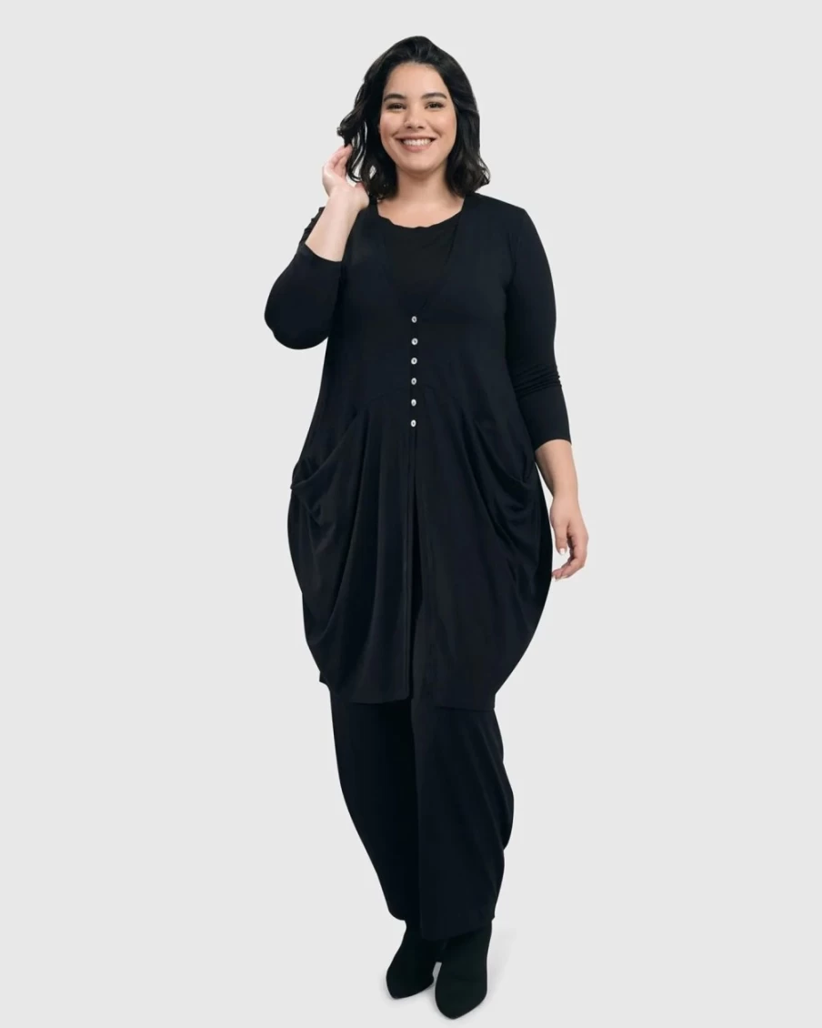 ALEMBIKA Women's Essential Draped Cocoon Jacket - Black Outerwear for Stylish Layering