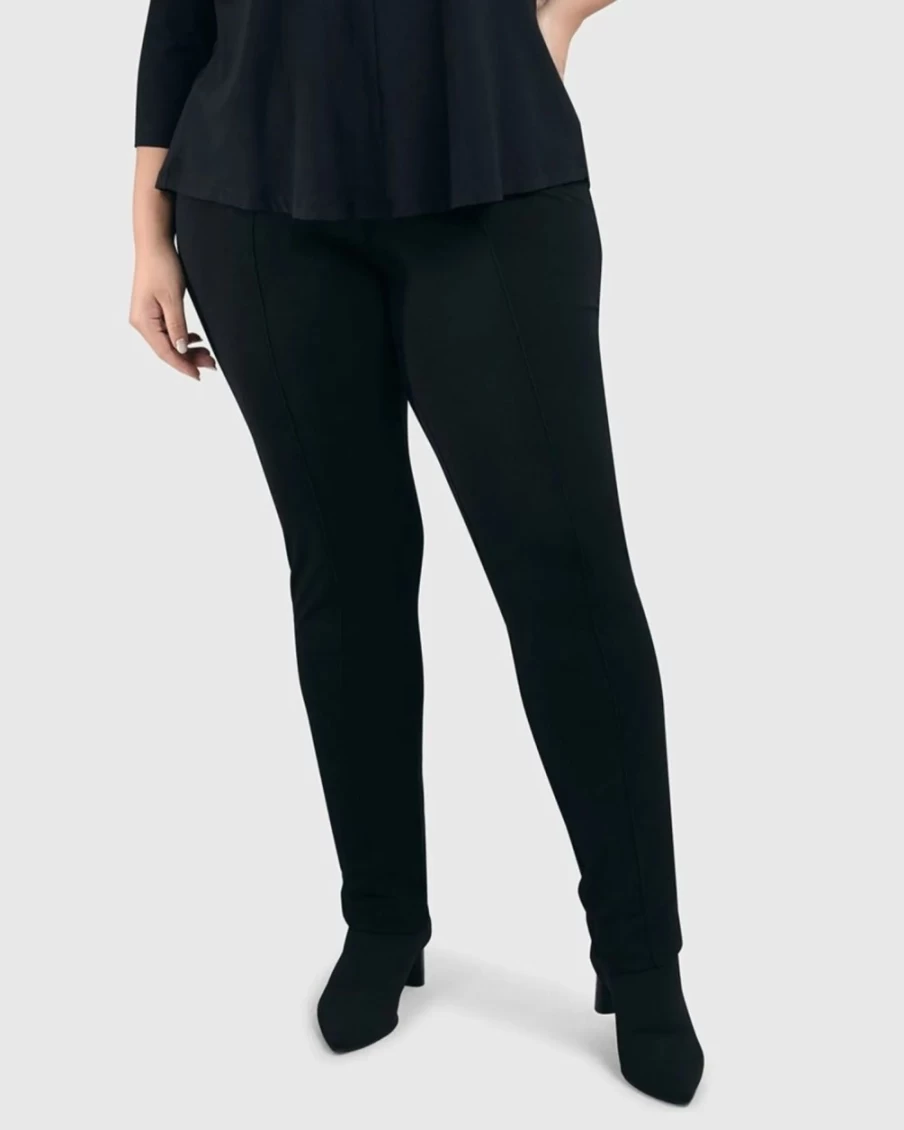 ALEMBIKA Women's Essential Slim Pants - Black, High-Waisted Stretch Trousers for Comfort & Style