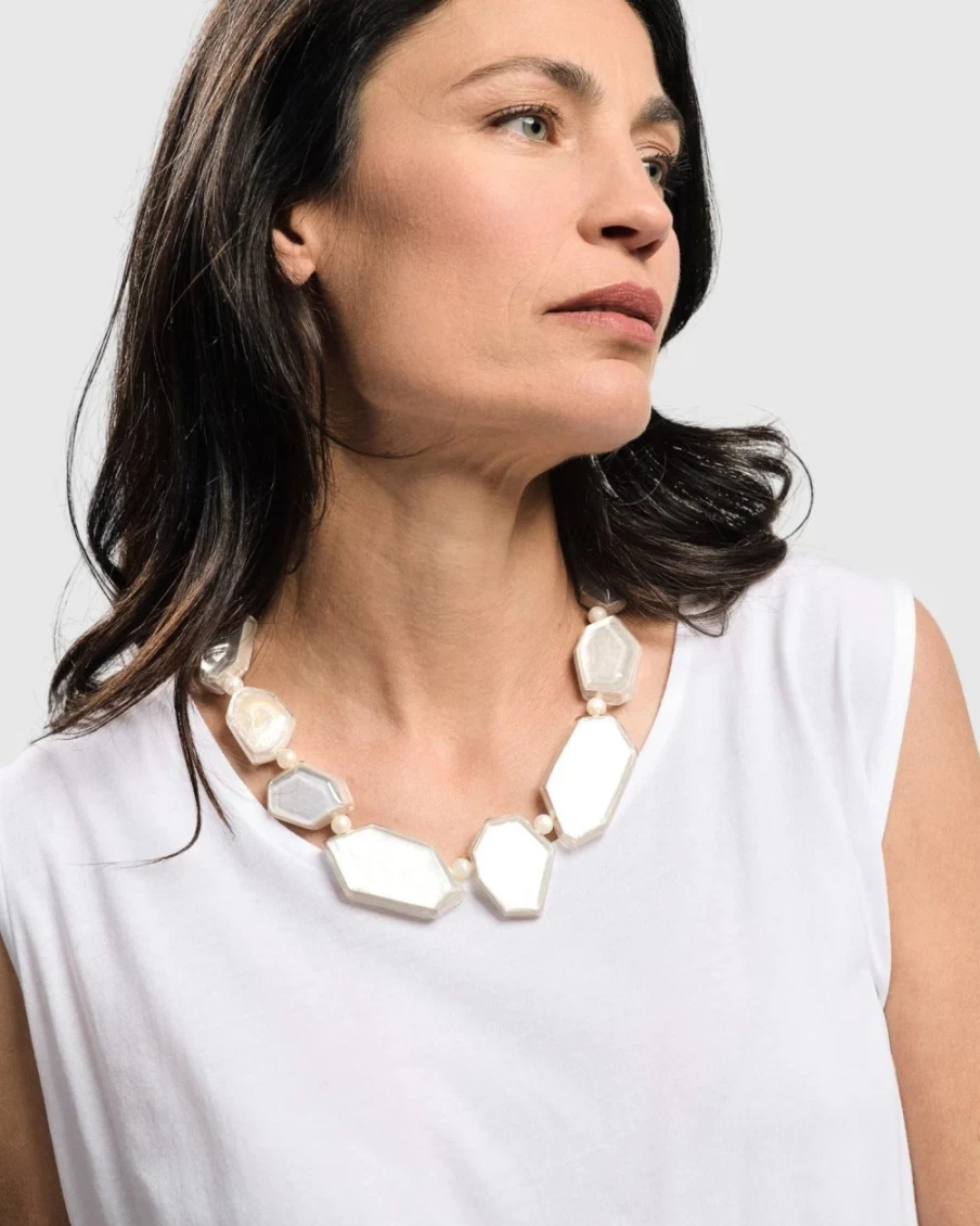 ALEMBIKA Women's Glory Faceted Bead Necklace - Frosted Crystal Elegant Jewelry for Women