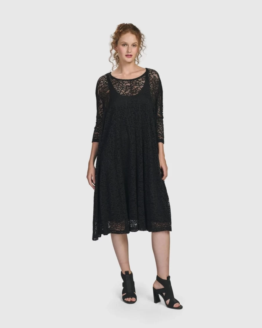 ALEMBIKA Women's Artemis Trapeze Dress - Elegant Black Swing Dress for Women