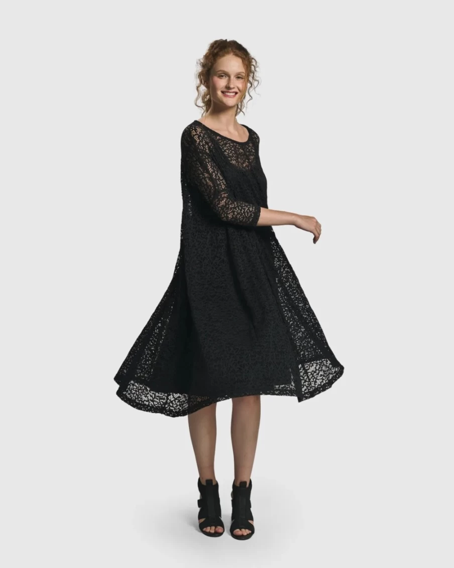 ALEMBIKA Women's Artemis Trapeze Dress - Elegant Black Swing Dress for Women