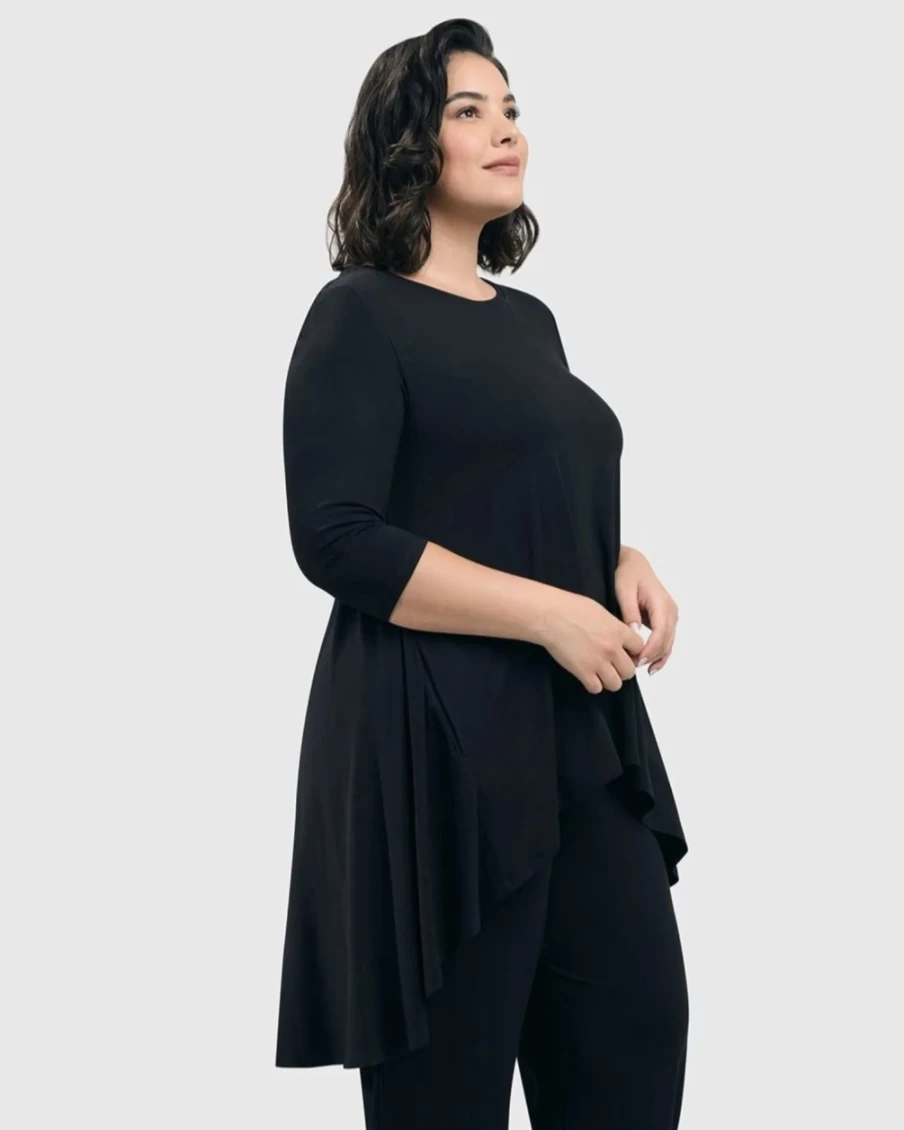 ALEMBIKA Women's Essential Swing Tunic Top - Flowy Casual Black Blouse for Everyday Wear