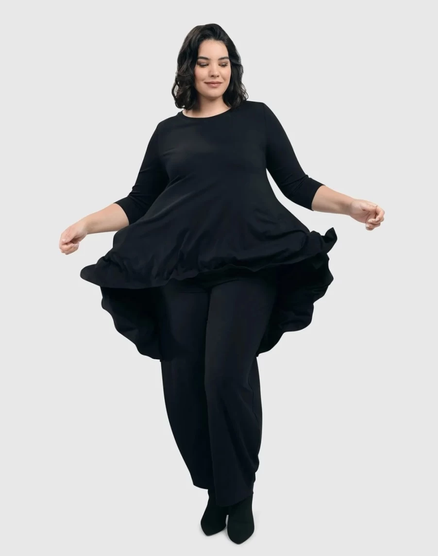 ALEMBIKA Women's Essential Swing Tunic Top - Flowy Casual Black Blouse for Everyday Wear