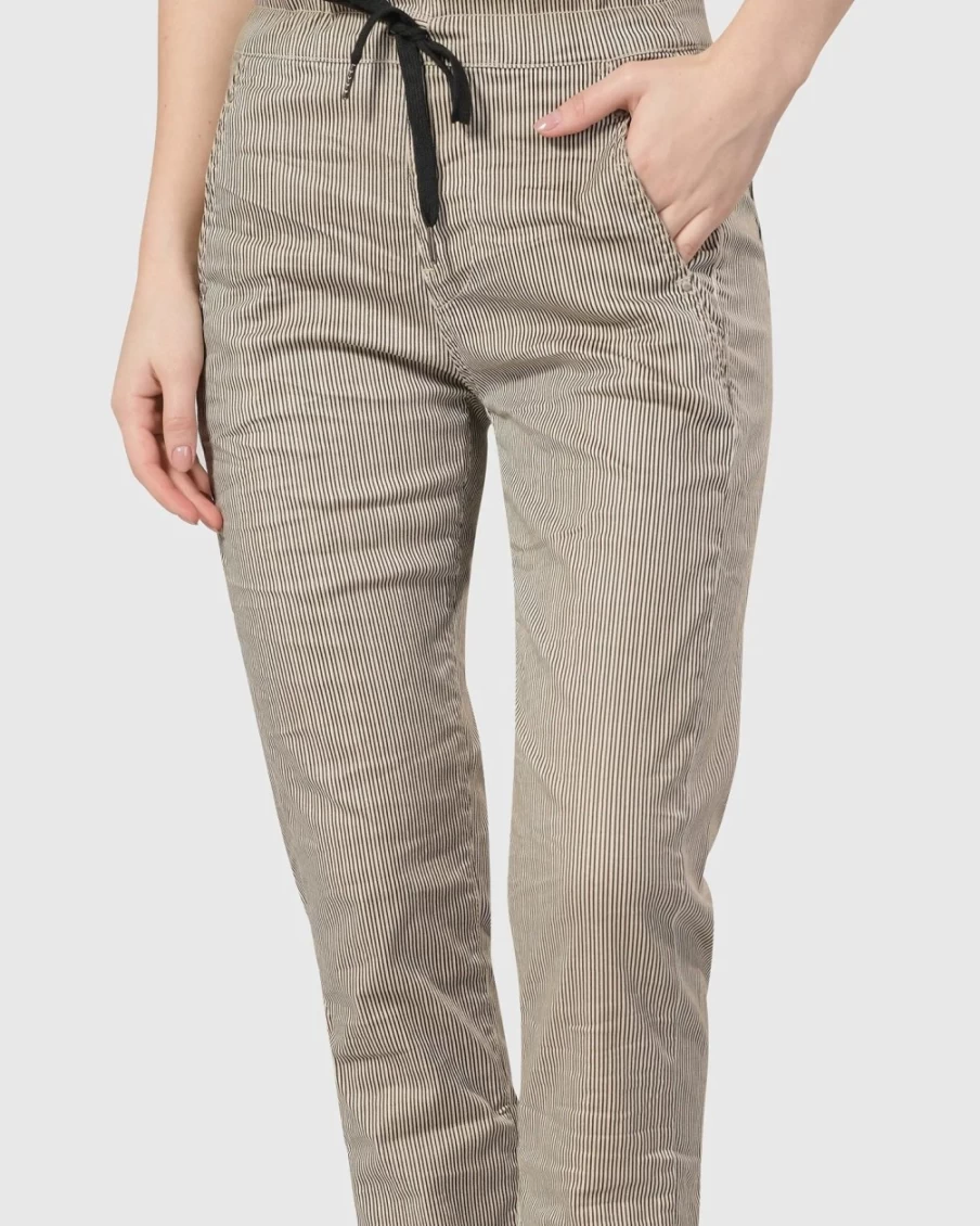 ALEMBIKA Women's Khaki Pinstripe Stretch Jeans - Iconic Slim Fit Comfort