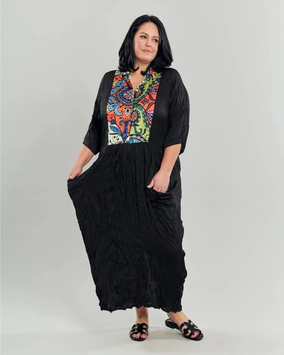 ALEMBIKA Women's Paisley Print Crinkle Maxi Dress with Bib Detail - Boho Chic Summer Dress