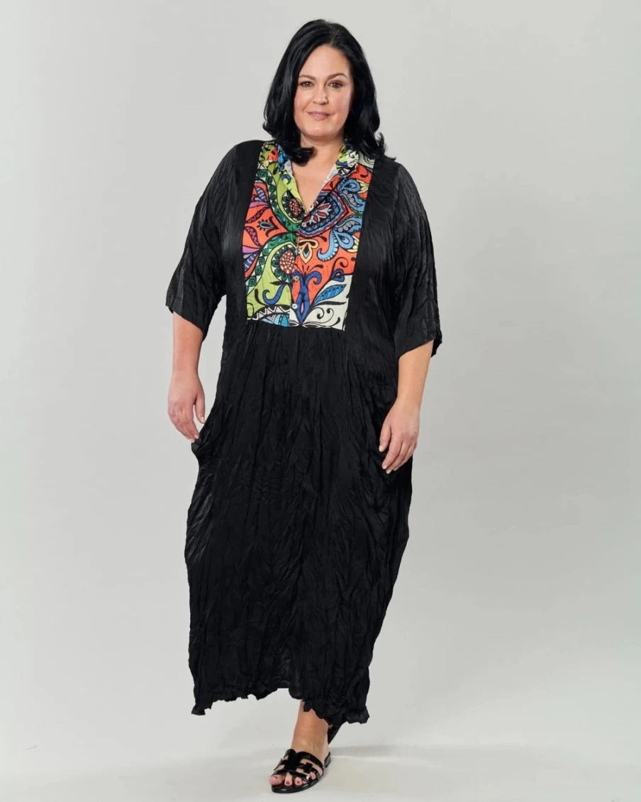 ALEMBIKA Women's Paisley Print Crinkle Maxi Dress with Bib Detail - Boho Chic Summer Dress