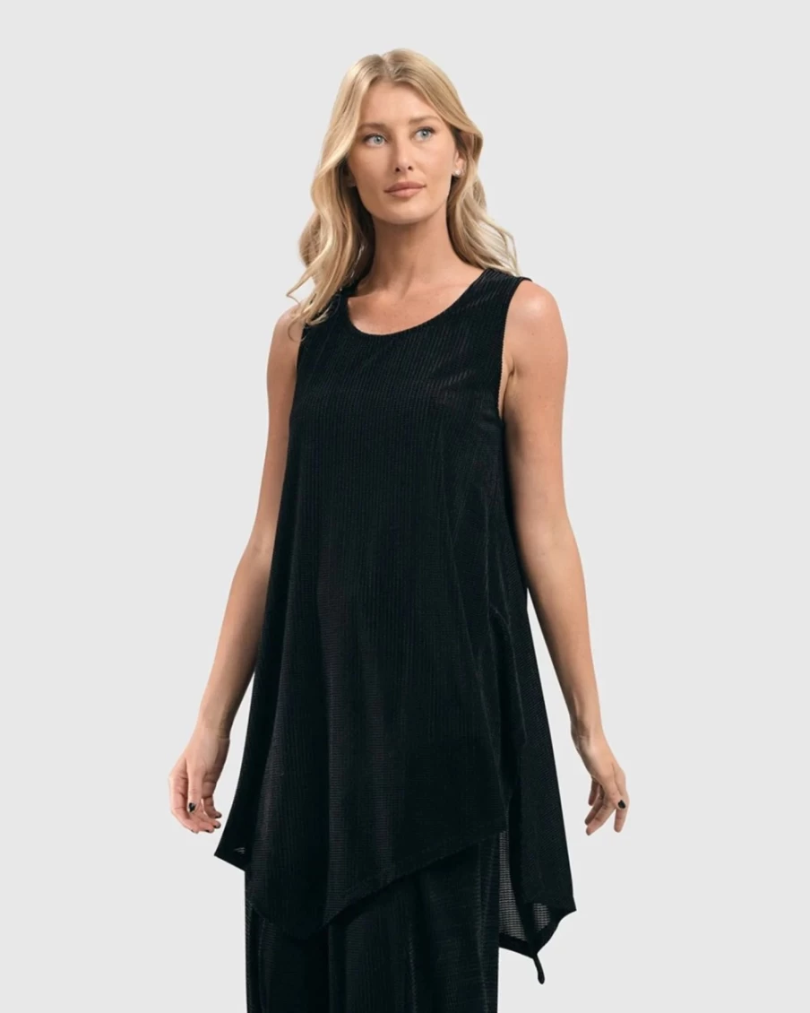 ALEMBIKA Women's Black Grid Print Sleeveless Tunic Top - Stylish Casual Summer Blouse