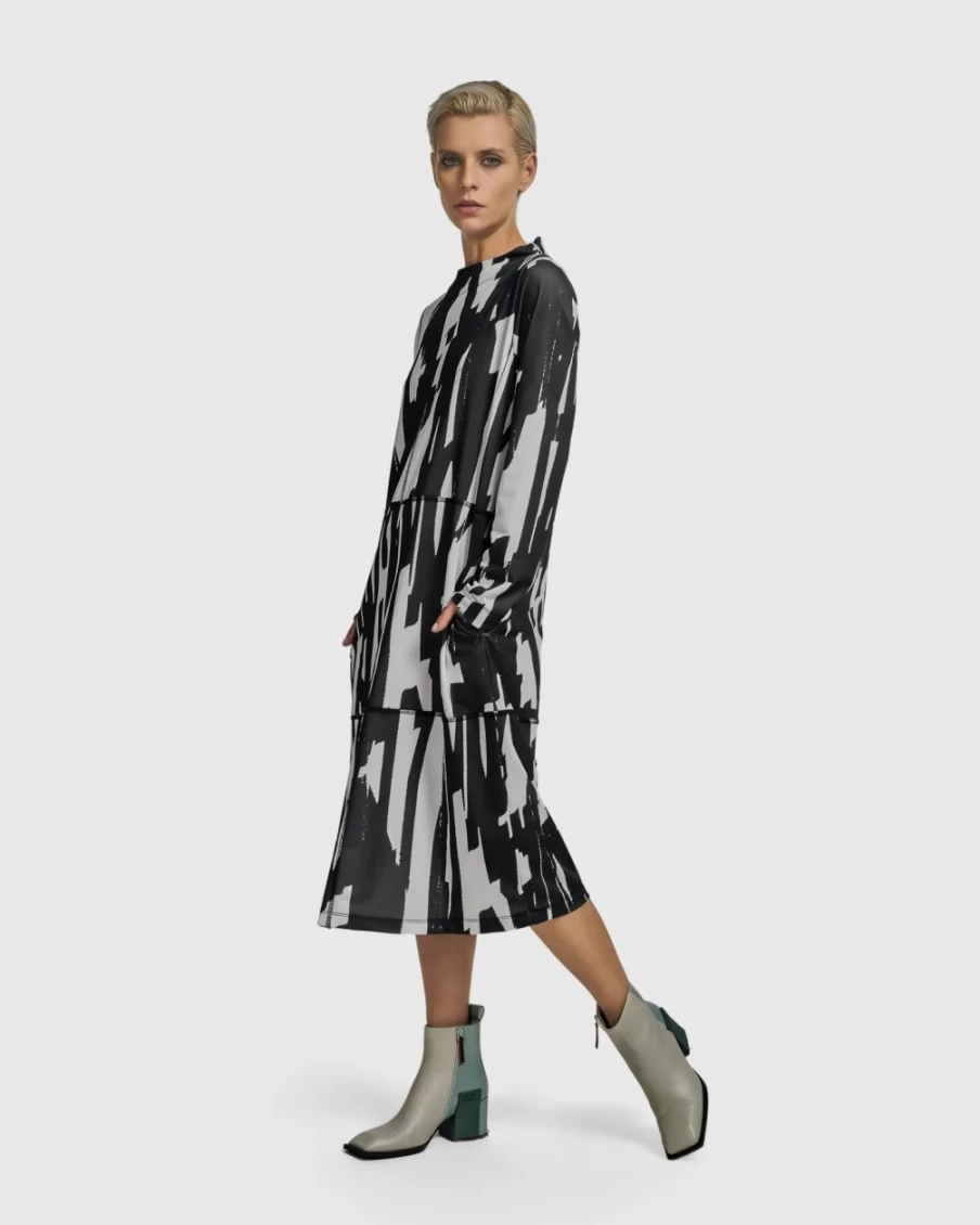 ALEMBIKA Women's Cyber Boxy Dress - Stylish Brush Design Fashion Dress
