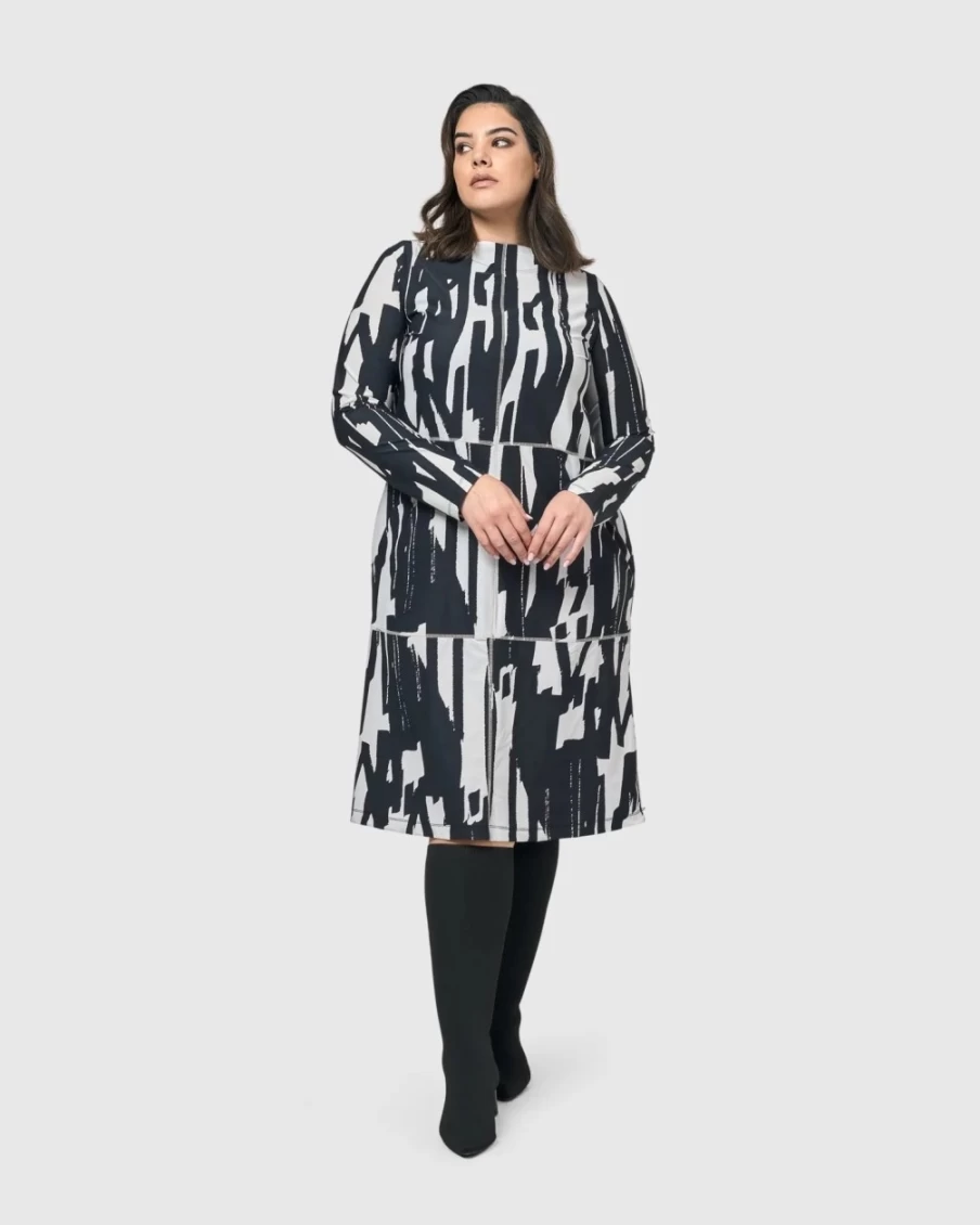 ALEMBIKA Women's Cyber Boxy Dress - Stylish Brush Design Fashion Dress