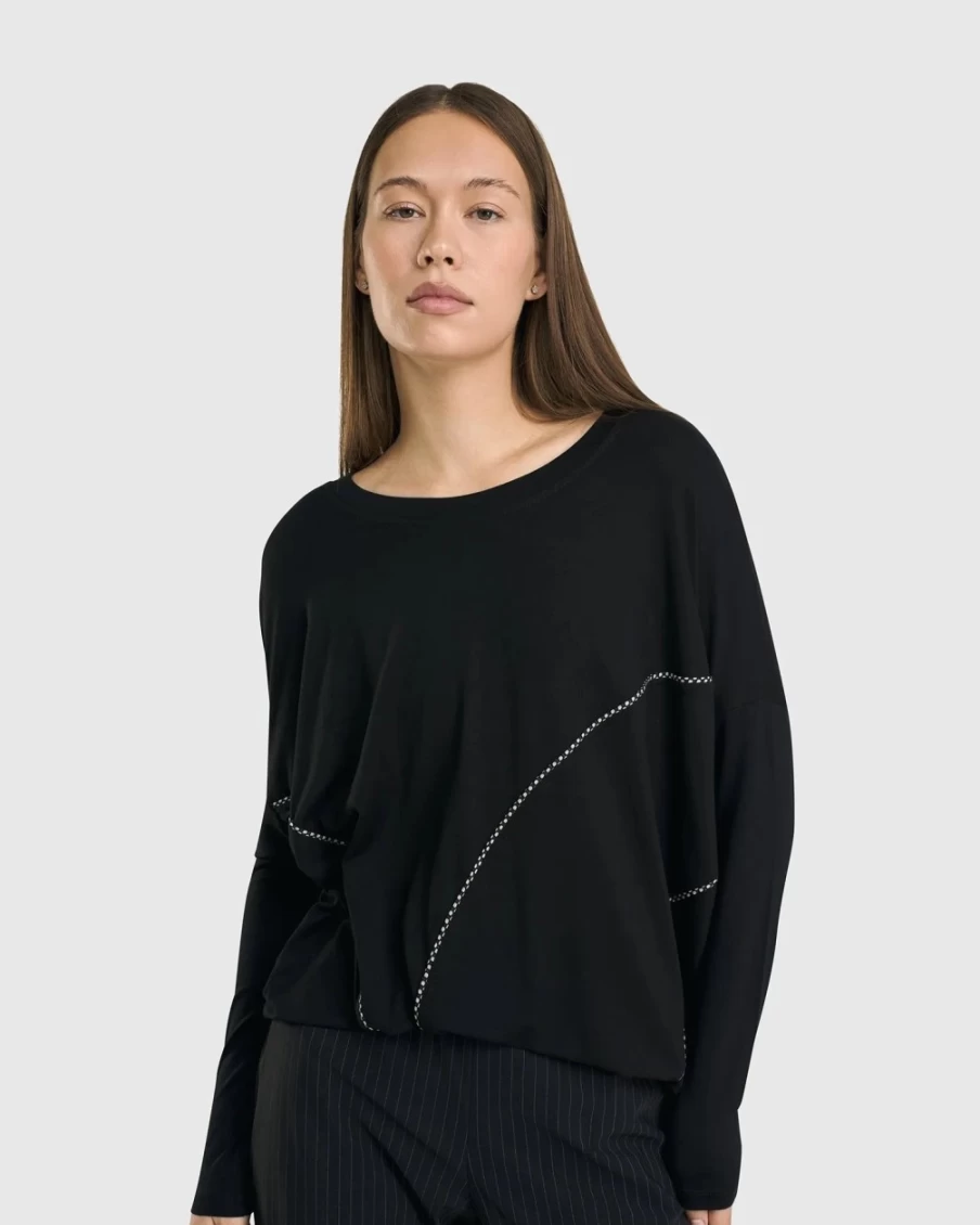 ALEMBIKA Women's Black Drop Sleeve Go-To Top
