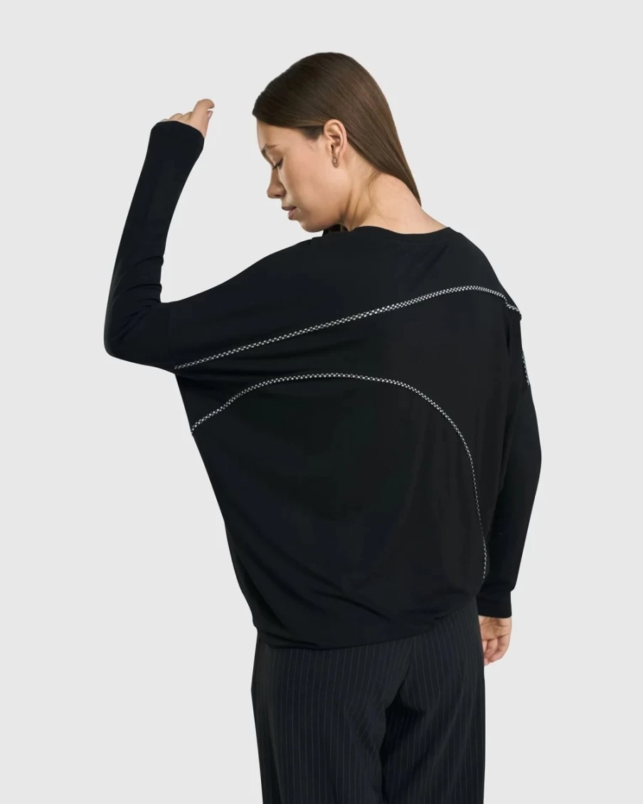ALEMBIKA Women's Black Drop Sleeve Go-To Top