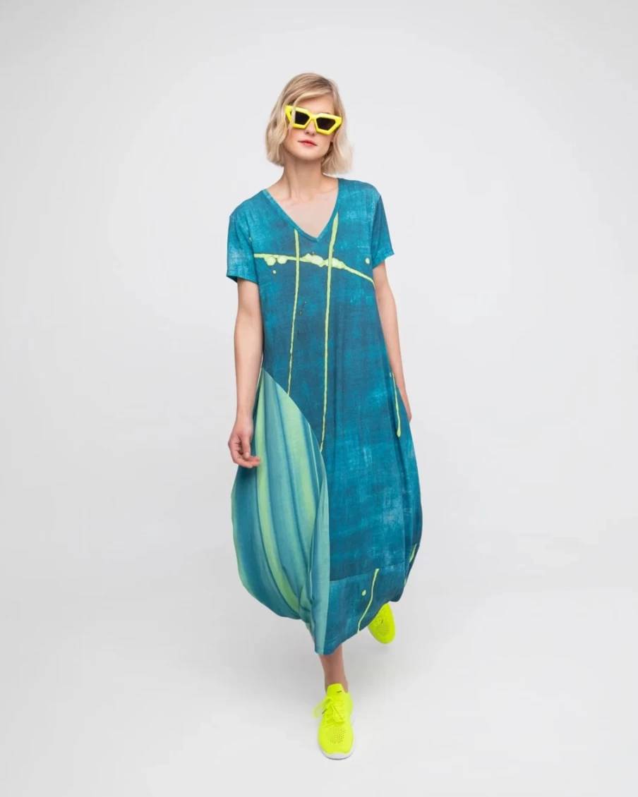 ALEMBIKA Women's Ozai N Ku High Tide Midi Dress - Ocean Blue Flowy Beach Dress