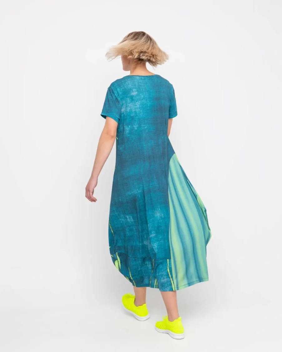 ALEMBIKA Women's Ozai N Ku High Tide Midi Dress - Ocean Blue Flowy Beach Dress