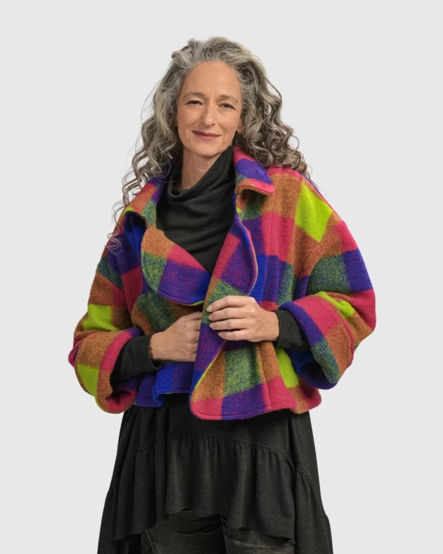 ALEMBIKA Women's Bright Lights Checkered Jacket - Big City Style Fashion Coat