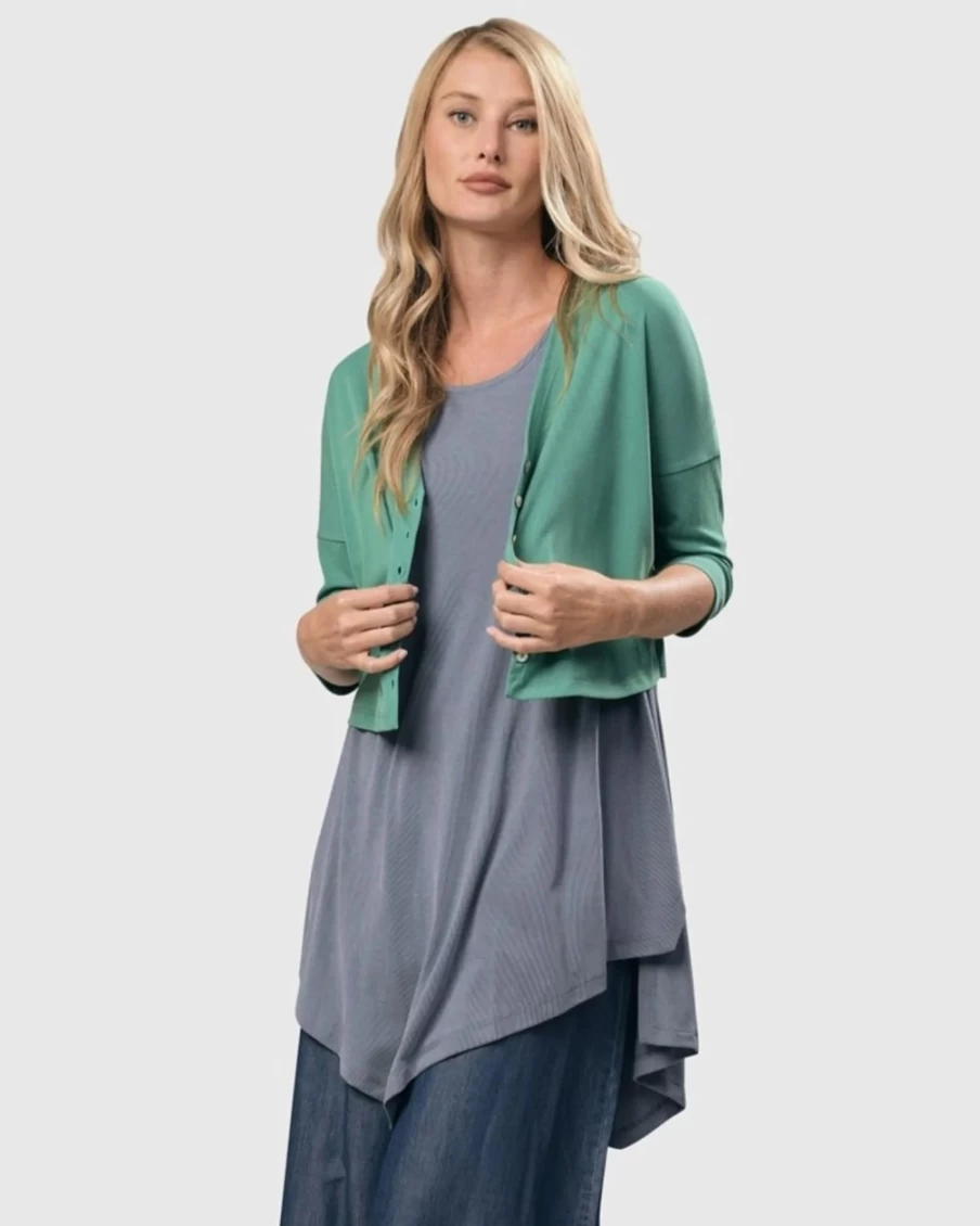 ALEMBIKA Women's Seafoam Green Essential Cupro Crop Cardigan Lightweight Knit Top