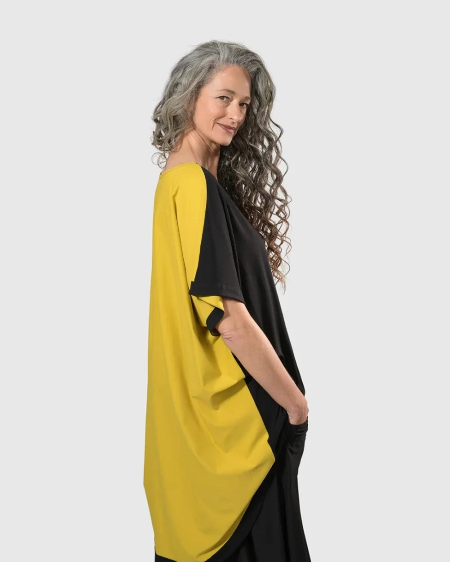 ALEMBIKA Women's Debra Hi-Lo Tunic Top in Yellow | Casual Elegant Blouse