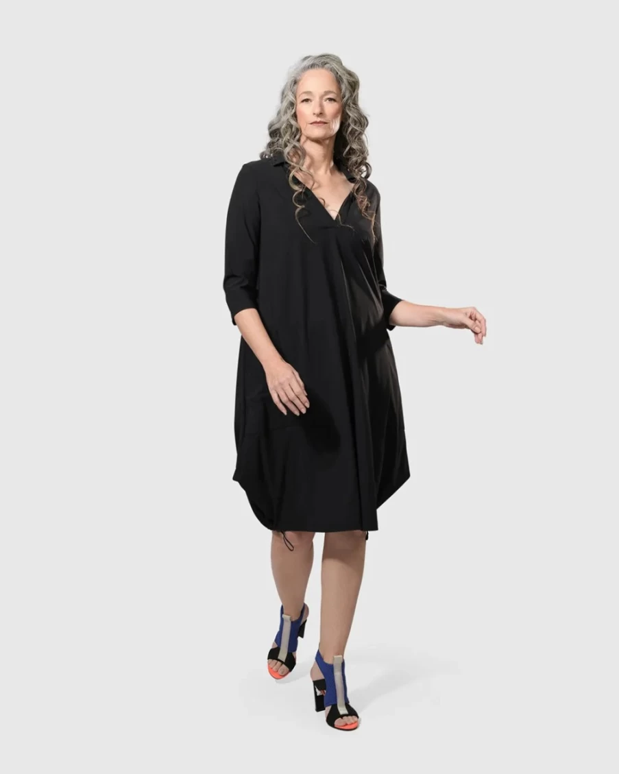 ALEMBIKA Women's Black Popover Dress - Tekbika Style Elegant Casual Wear