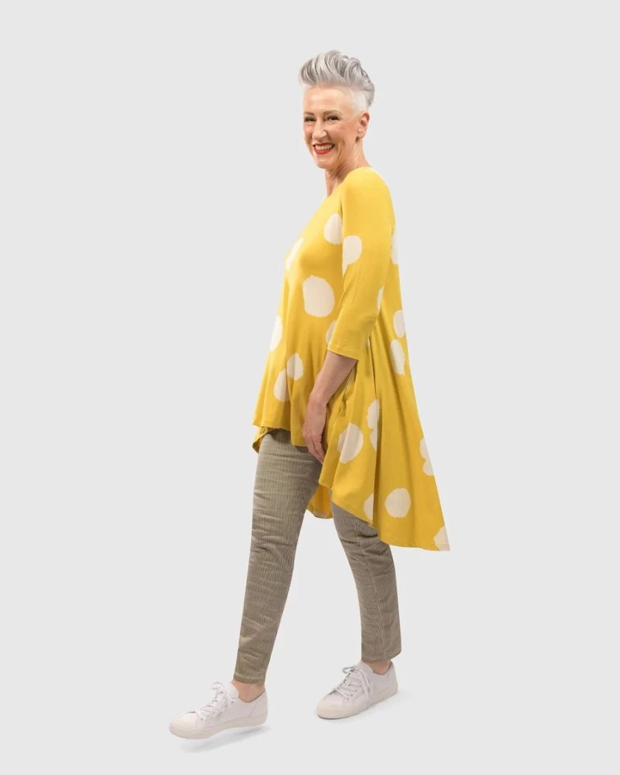ALEMBIKA Women's Perfect Swing Tunic Top with Canary Spots - Flowy Casual Blouse