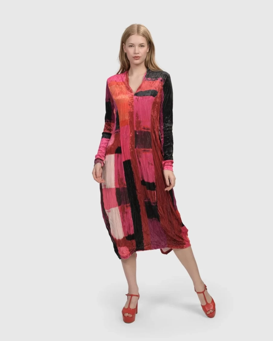 ALEMBIKA Women's Magenta Sunset Strip Cocoon Dress - Boho Chic Elegant Maxi Dress