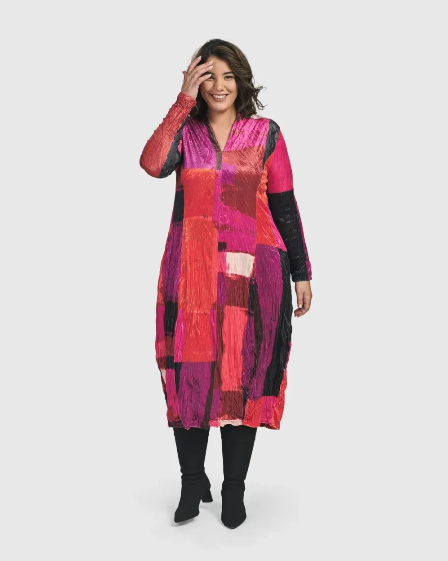 ALEMBIKA Women's Magenta Sunset Strip Cocoon Dress - Boho Chic Elegant Maxi Dress
