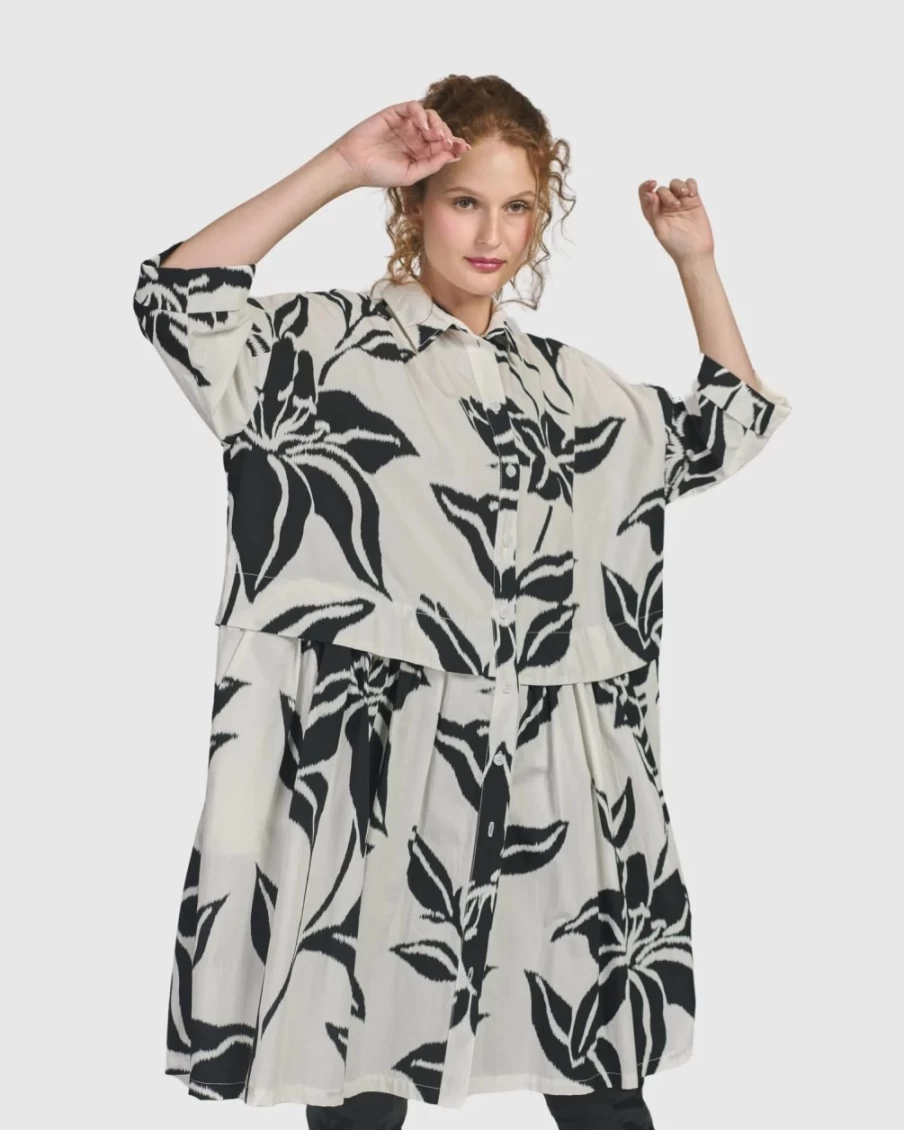 ALEMBIKA Women's Botanica Oversized Babydoll Top - Lilly Floral Boho Blouse