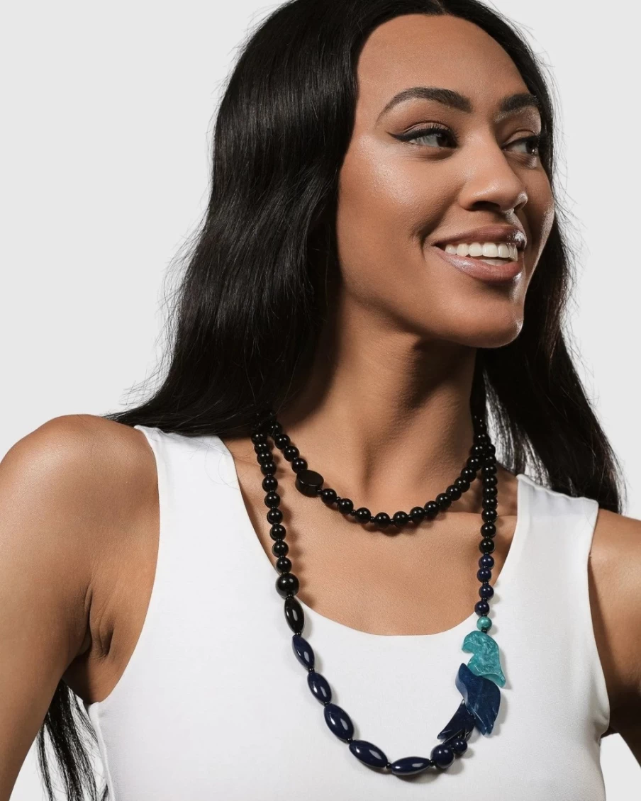 ALEMBIKA Women's Tahitian Blue Bird Bead Necklace - Handmade Bohemian Jewelry
