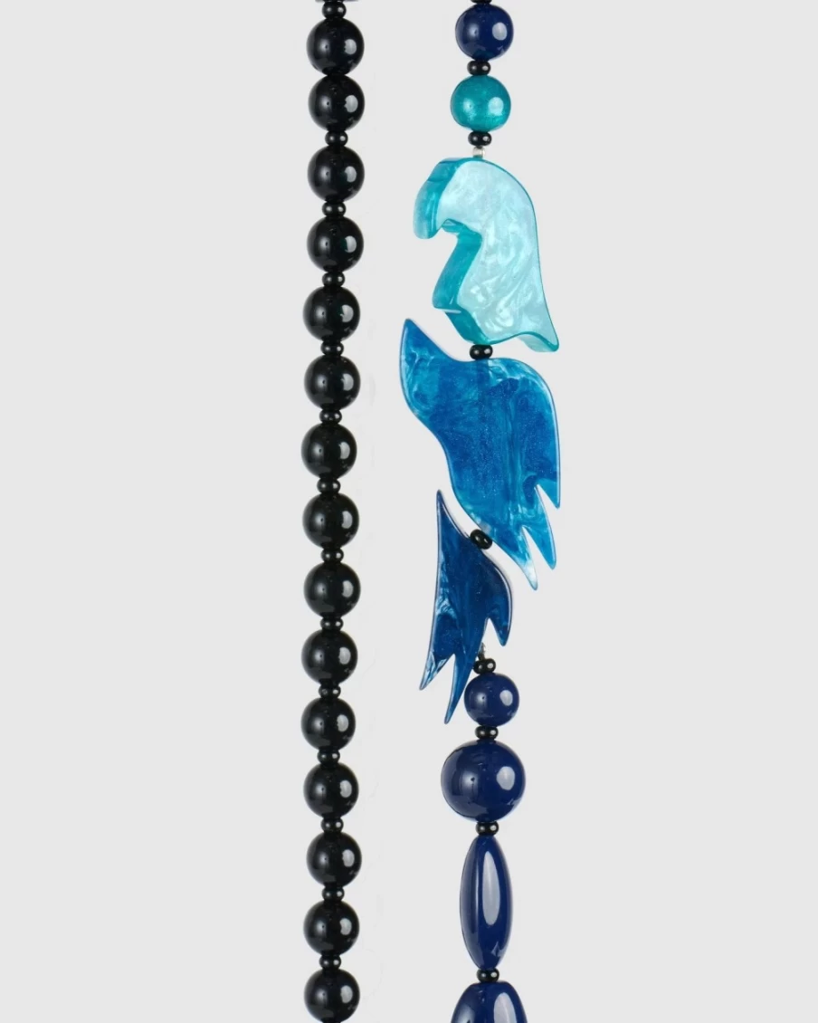 ALEMBIKA Women's Tahitian Blue Bird Bead Necklace - Handmade Bohemian Jewelry