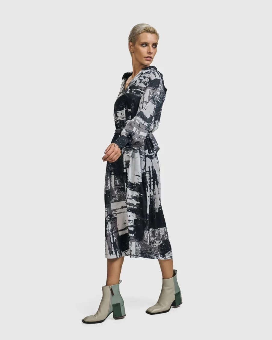 ALEMBIKA Women's Digi Midi Dress - Marble Print Elegant Casual Wear