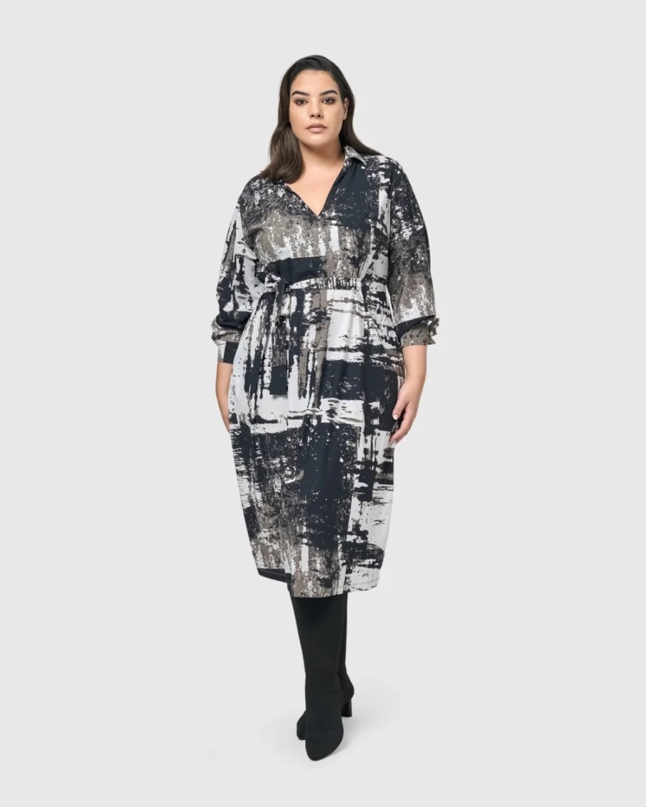 ALEMBIKA Women's Digi Midi Dress - Marble Print Elegant Casual Wear