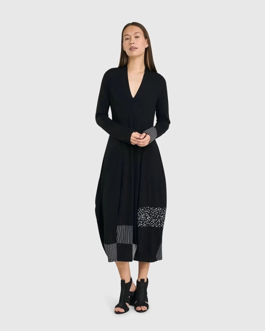 ALEMBIKA Women's Josie Cocoon Dress in Monochrome - Elegant Boho Style Maxi Dress
