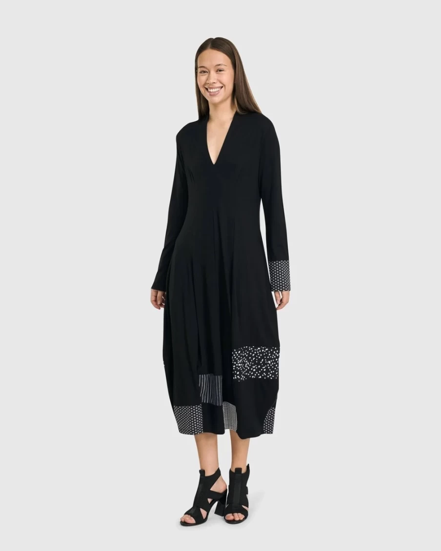 ALEMBIKA Women's Josie Cocoon Dress in Monochrome - Elegant Boho Style Maxi Dress