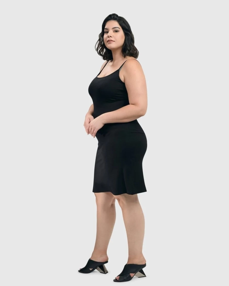 ALEMBIKA Women's Essential Black Slip Dress - Elegant & Comfortable