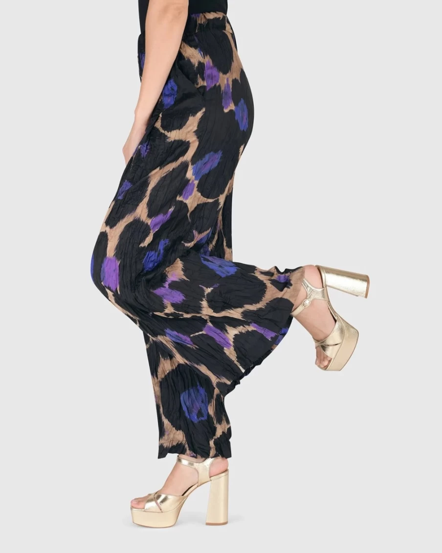 ALEMBIKA Women's Amethyst Crinkle Palazzo Pants - Multi Color Boho Chic Wide Leg Trousers